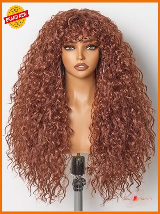 Shaggy Curly Wig with Bangs Realistic Look Synthetic Human Hair Blend main image 6